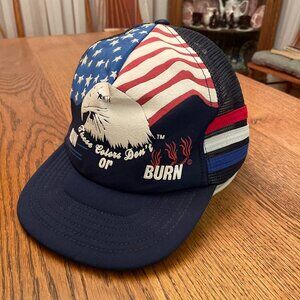 Vintage These Colors Don't Run or Burn Three Stripe Snapback Trucker Hat Haband